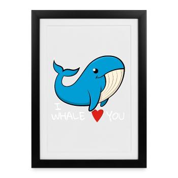 « Je t’aime » Drôle de baleine bleue. - Affiche encadrée (27 × 37 cm) - noir - Devant