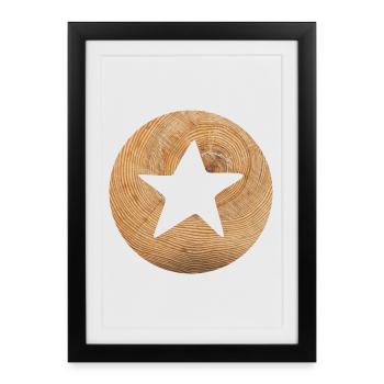 Cercle en bois étoile Noël Nature symbole Noël - Affiche encadrée (27 × 37 cm) - noir - Devant