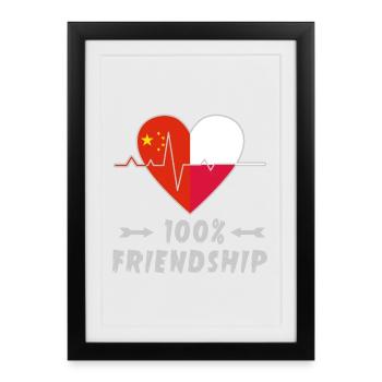 100 % amitié entre la Chine et la Pologne - Affiche encadrée (27 × 37 cm) - noir - Devant