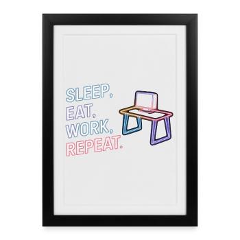 Sleep Eat Work Repeat Neon Design - Framed poster (27 × 37 cm) - black - Front