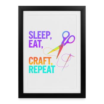 Dormir, manger, bricoler, répéter - Affiche encadrée (27 × 37 cm) - noir - Devant