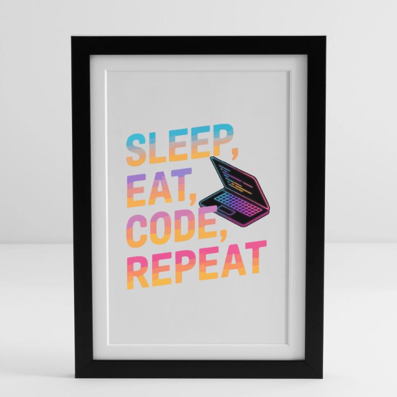 Dormir, manger, coder, répéter Affiche encadrée (27 × 37 cm)