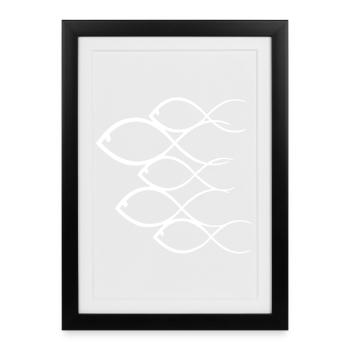 Ban de poissons blancs - Affiche encadrée (27 × 37 cm) - noir - Devant