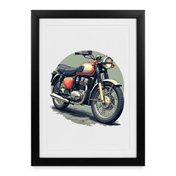 Illustration de moto vintage - Affiche encadrée (27 × 37 cm) - noir - Devant