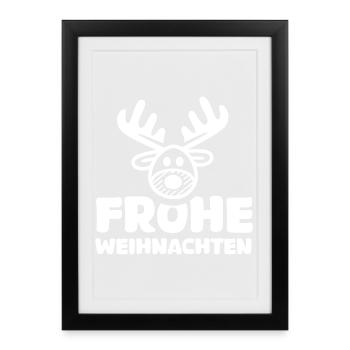Frohe Weihnachten Rentier Elch comic cartoon Logo - Gerahmtes Poster (27 × 37 cm) - Schwarz - Vorne