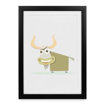 Illustration joyeuse d’une vache tibétaine. - Affiche encadrée (27 × 37 cm) - noir - Devant