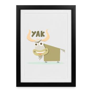 Illustration joyeuse et colorée d’un yak - Affiche encadrée (27 × 37 cm) - noir - Devant