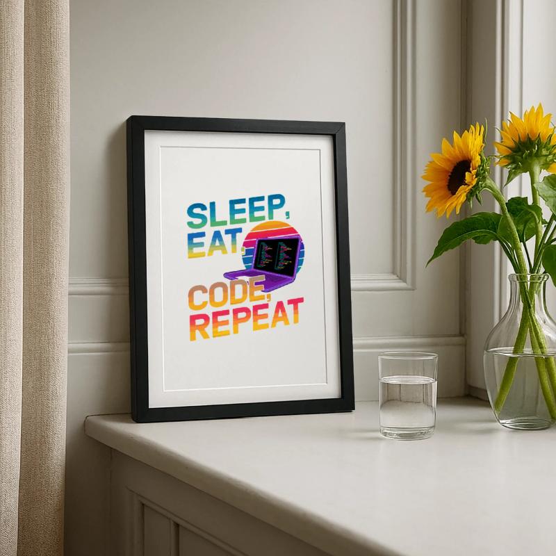 Sleep Eat Code Repeat Gift pour Coder Affiche encadrée (27 × 37 cm)