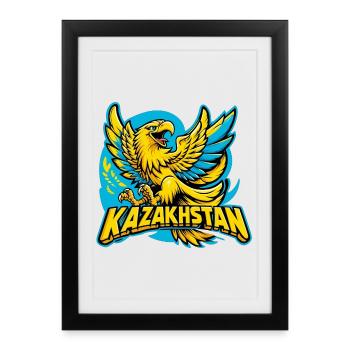 Kazakhstan Aigle Armoiries Emblème Drapeau Cadeau - Affiche encadrée (27 × 37 cm) - noir - Devant