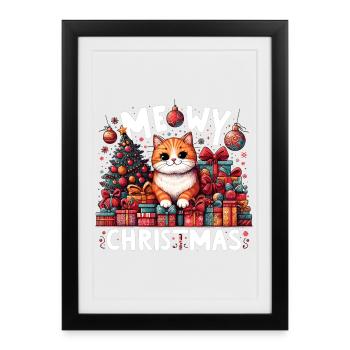 Miaou Noël chat Orange drôle cadeau - Affiche encadrée (27 × 37 cm) - noir - Devant