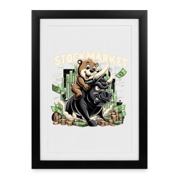 Bourse Marché boursier Bull Bull Bear Profit Gift - Affiche encadrée (27 × 37 cm) - noir - Devant