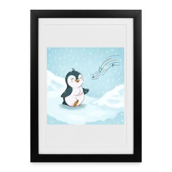 Cute penguin singing in the snow - Framed poster (27 × 37 cm) - black - Front