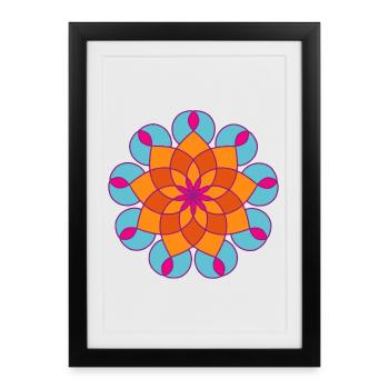 Mandala Yoga coloré yogi méditation soleil om - Affiche encadrée (27 × 37 cm) - noir - Devant