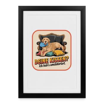 Golden Retriever Votre Oreiller Chien Redécoré - Affiche encadrée (27 × 37 cm) - noir - Devant