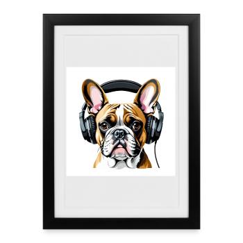 Novel dog motif with headphones - Framed poster (27 × 37 cm) - black - Front