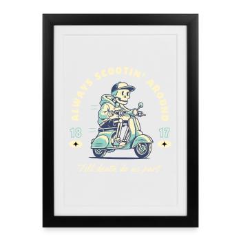 Always Scootin' - Trottinette Retro Skull - Affiche encadrée (27 × 37 cm) - noir - Devant