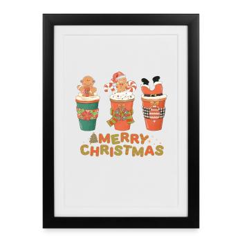 Motifs festifs de Noël sur une tasse à boisson - Affiche encadrée (27 × 37 cm) - noir - Devant