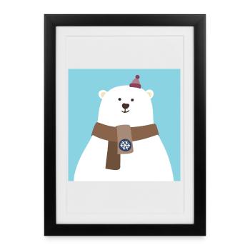 Affiche Ours polaire Pôle Nord Ours Glace Neige Hiver Frais - Affiche encadrée (27 × 37 cm) - noir - Devant