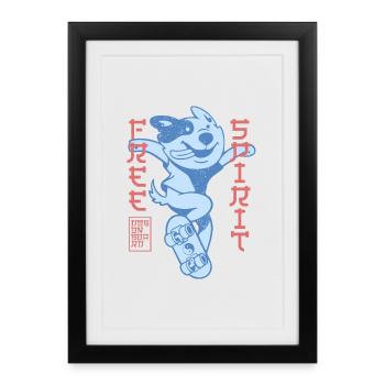 Skater Dog – Look de style urbain japonais - Affiche encadrée (27 × 37 cm) - noir - Devant