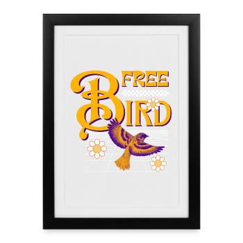Free Bird – Design rétro - Affiche encadrée (27 × 37 cm) - noir - Devant