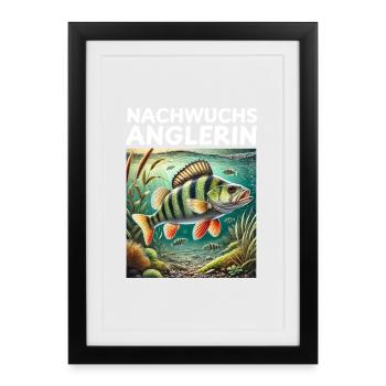 Jeune femelle pêcheuse perche pêcheur motif - Affiche encadrée (27 × 37 cm) - noir - Devant