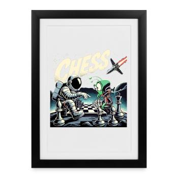 Astronaute Alien Chess Rocket Universe Cadeau - Affiche encadrée (27 × 37 cm) - noir - Devant