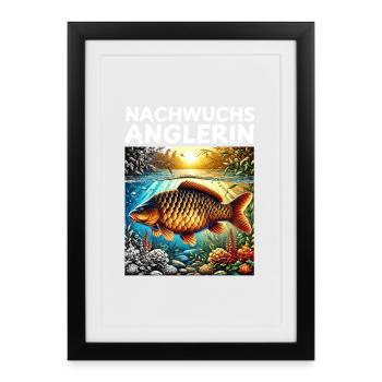 Young Angler - Carp Motif - Framed poster (27 × 37 cm) - black - Front