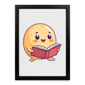Patate heureuse lisant un livre - Design adorable - Affiche encadrée (27 × 37 cm) - noir - Devant