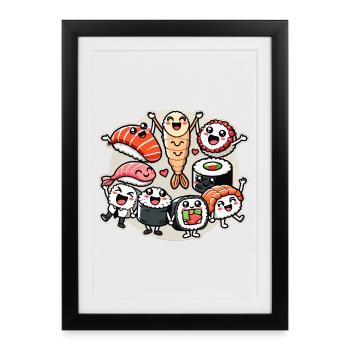 Sushi Friends Maki Nigiri Sashimi Kawaii Gift - Framed poster (27 × 37 cm) - black - Front