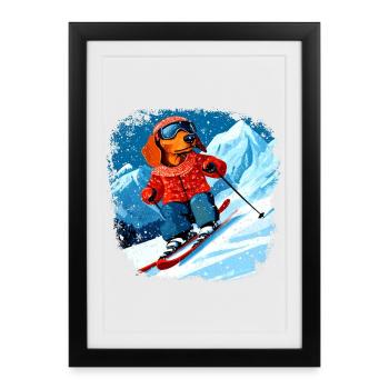 Ski teckel - Affiche encadrée (27 × 37 cm) - noir - Devant