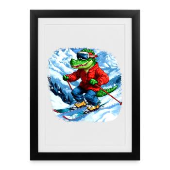 Crocodile Skier - Framed poster (27 × 37 cm) - black - Front
