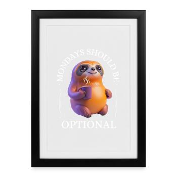 Monday grouch – coffee-drinking sloth - Framed poster (27 × 37 cm) - black - Front