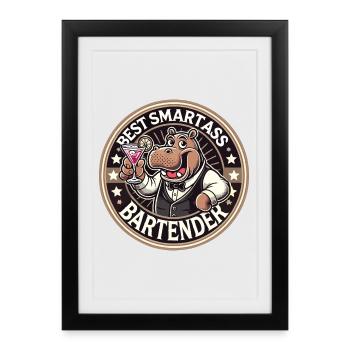 Barman Barman Hippopotame Cadeau Hippopotame - Affiche encadrée (27 × 37 cm) - noir - Devant