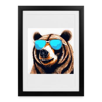 Ours avec lunettes de soleil Pop Art - Affiche encadrée (27 × 37 cm) - noir - Devant