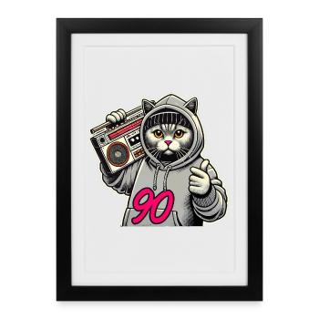 90 Ghetto Blaster British Shorthair Cat Gift - Framed poster (27 × 37 cm) - black - Front