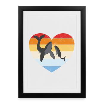Baleine à bosse avec coeur rétro bébé - Affiche encadrée (27 × 37 cm) - noir - Devant
