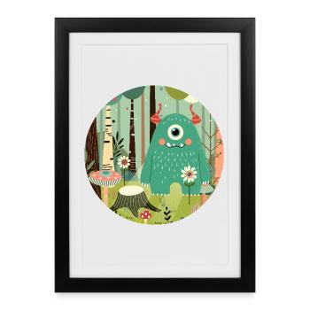 Cute monster in the magical forest - Framed poster (27 × 37 cm) - black - Front