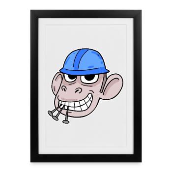 Monkey Construction Site Construction Worker - Framed poster (27 × 37 cm) - black - Front