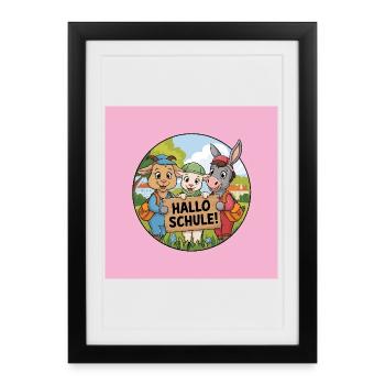 Einschulung Button lustige Tiere ABC Schütze - Gerahmtes Poster (27 × 37 cm) - Schwarz - Vorne