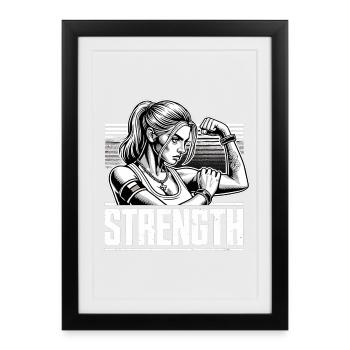 Strength strong woman stretches arm on gift - Framed poster (27 × 37 cm) - black - Front