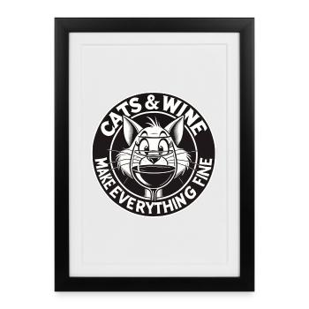 Les chats et le vin font tout bien drôle cadeau - Affiche encadrée (27 × 37 cm) - noir - Devant