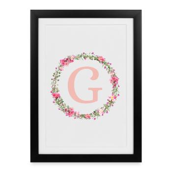 G Monogram, Flower Wreath, Personalizable - Framed poster (27 × 37 cm) - black - Front