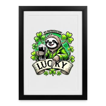 Saint-Patrick Leprechaun Paresseux Heureux - Affiche encadrée (27 × 37 cm) - noir - Devant