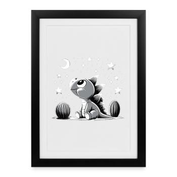 Stégosaure Bébé Dino Babydino Star Cactus - Affiche encadrée (27 × 37 cm) - noir - Devant