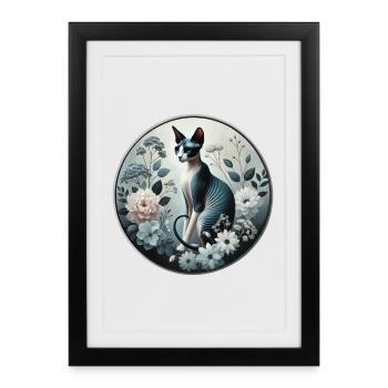 Princesse Sphynx chat parmi les fleurs - Affiche encadrée (27 × 37 cm) - noir - Devant