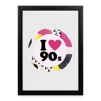 I ♥ 90s – Design rétro nostalgique - Affiche encadrée (27 × 37 cm) - noir - Devant