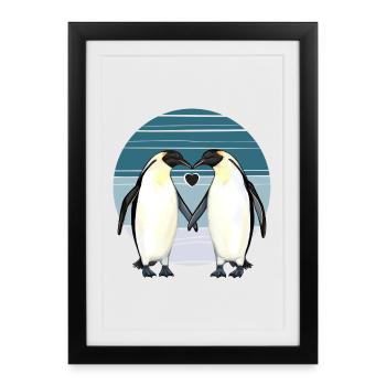 Valentines Day - Penguin Love with Heart - Framed poster (27 × 37 cm) - black - Front