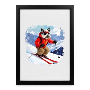 Ski Dog - Framed poster (27 × 37 cm) - black - Front