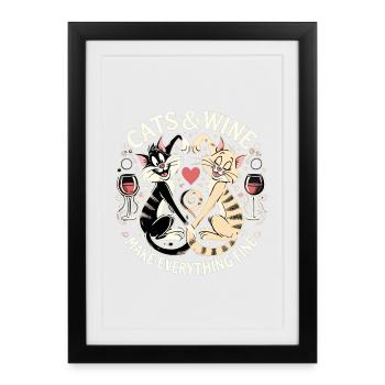 Les chats et le vin font tout bien drôle cadeau - Affiche encadrée (27 × 37 cm) - noir - Devant