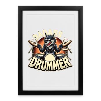 Tough Drummer Wolf Cool Gift - Affiche encadrée (27 × 37 cm) - noir - Devant